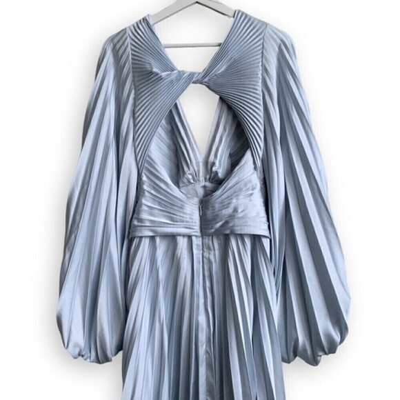 Acler Dress US 4 Palms Pleated Satin Midi Dress Light Blue AU 8 - Picture 9 of 15
